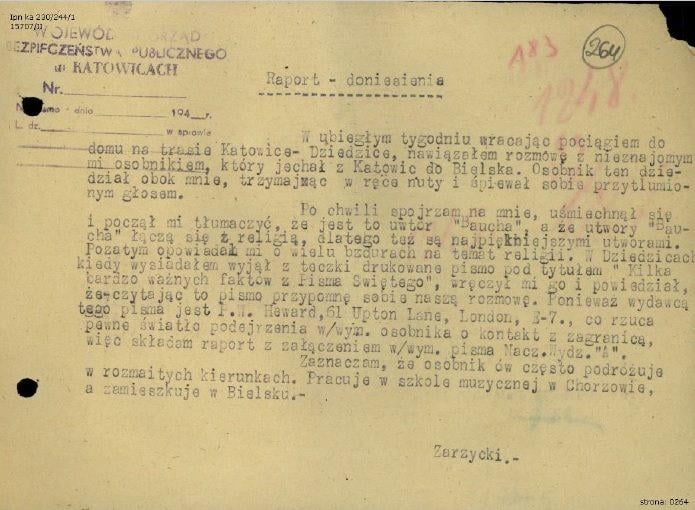 doniesienie agenturalne na Józefa Prowera