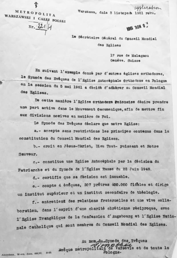 List metropolity Tymoteusza (Szrettera) z 3 listopada 1961 r.